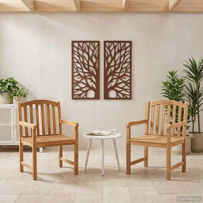 vidaXL Handcarved Rose Chair 2 pcs Natural Solid Teak Wood 1