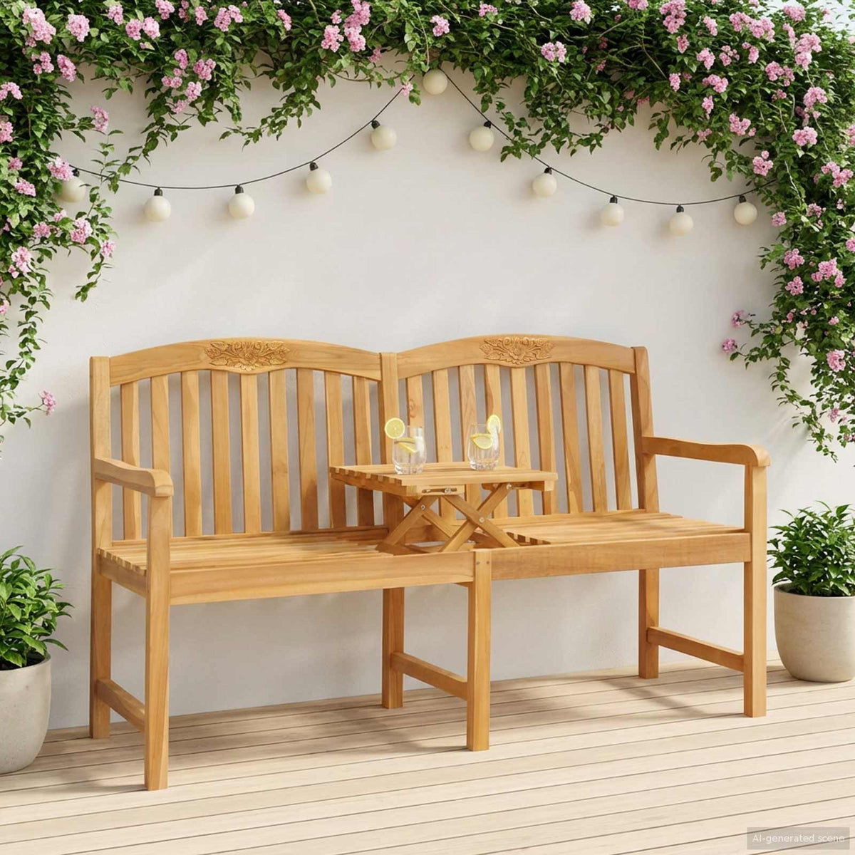 vidaXL Handcarved Rose Bench 150.5 x 60 x 95 cm Solid Teak Wood 1