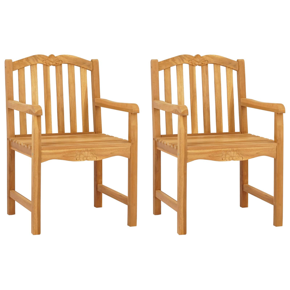 vidaXL Handcarved Shell Chair 2 pcs Natural Solid Teak Wood 2