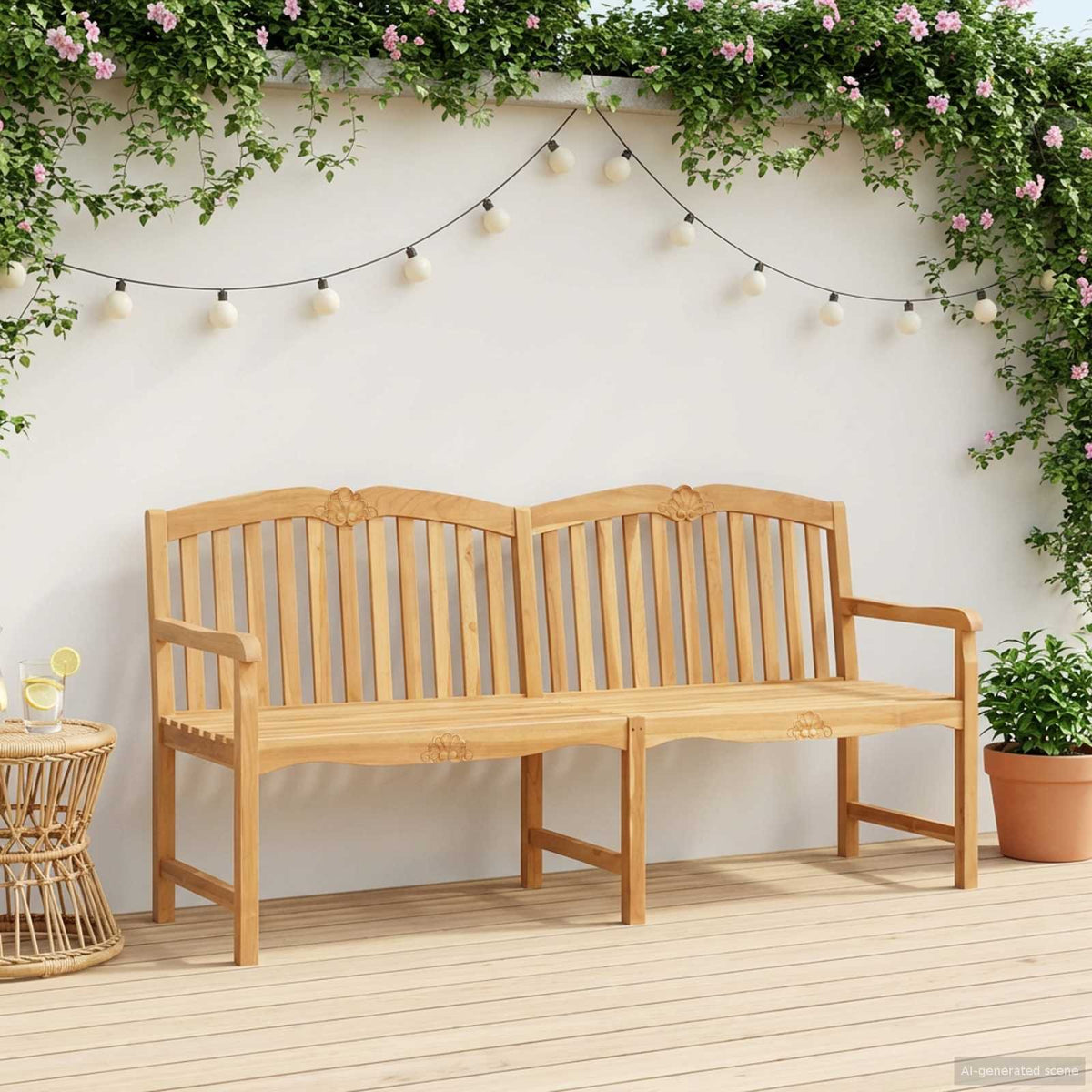 vidaXL Handcarved Shell Bench 180 x 60 x 96 cm Solid Teak Wood Natural 1