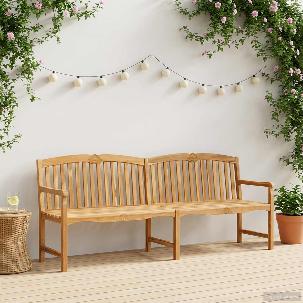 vidaXL Handcarved Shell Bench 228 x 61 x 94.5 cm Solid Teak Wood 1