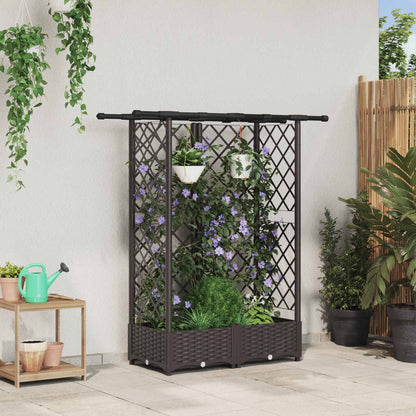 Raised Bed with Trellis and Roof PP Brown with Flat Roof (3 Side trellis) 124 cm 121 cm