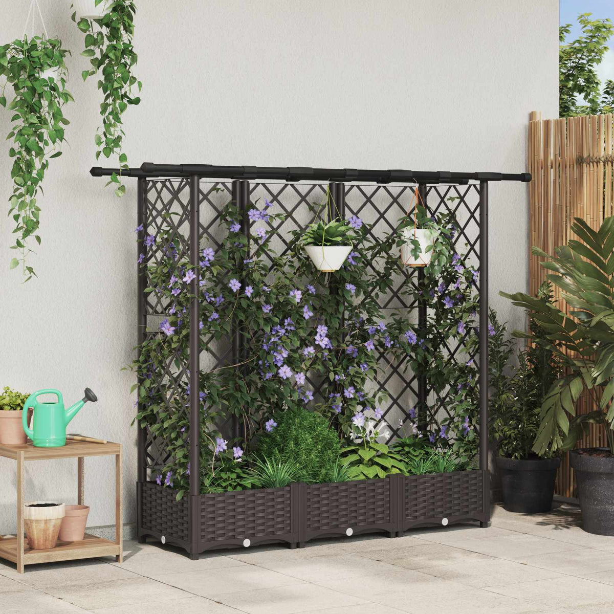 Raised Bed with Trellis and Roof PP Brown with Flat Roof (3 Side trellis) 164 cm 121 cm