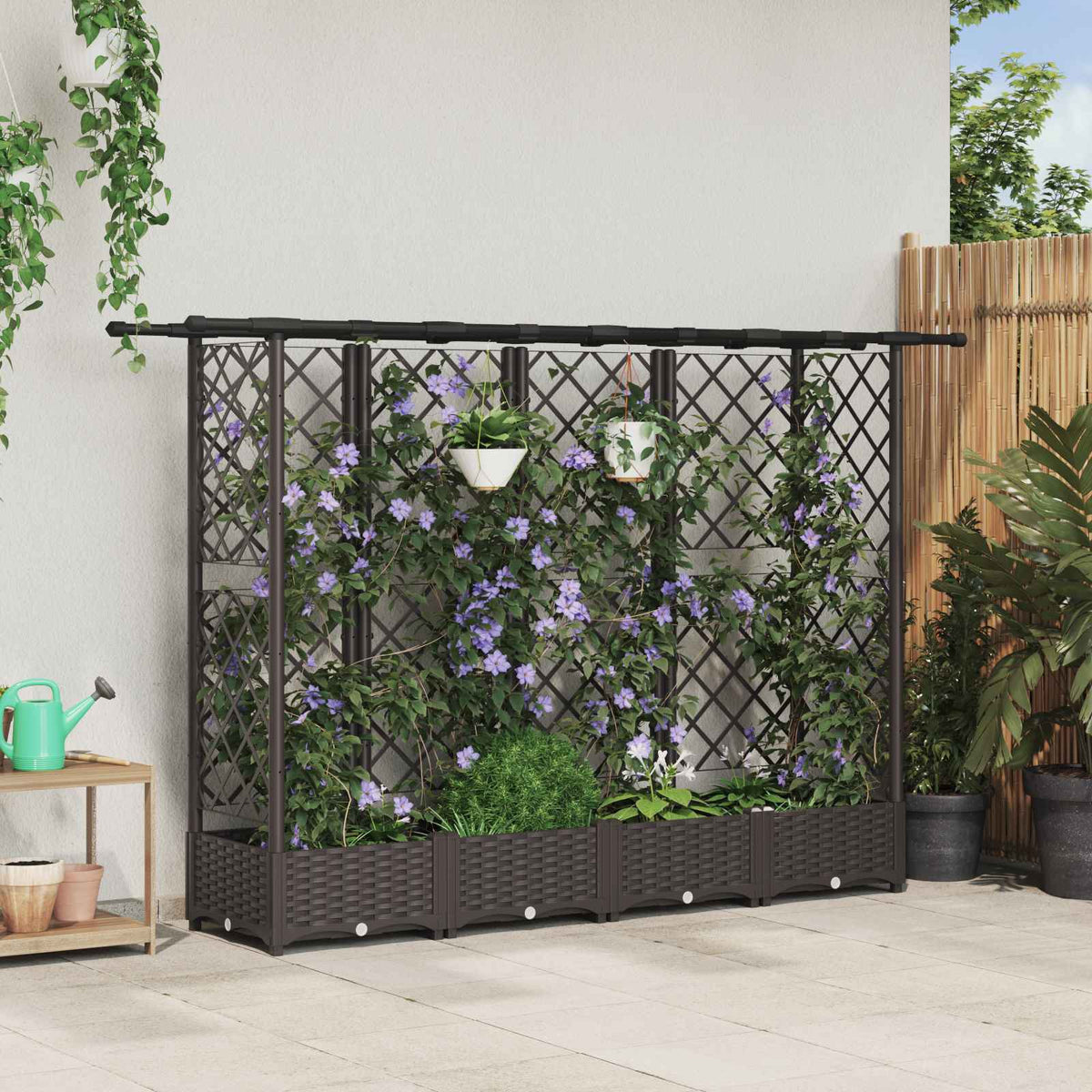 Raised Bed with Trellis and Roof PP Brown with Flat Roof (3 Side trellis) 202.5 cm 121 cm