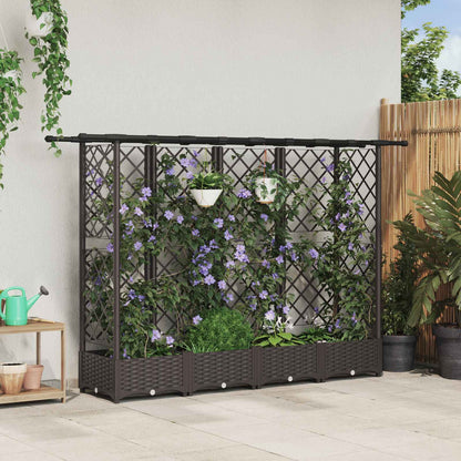 Raised Bed with Trellis and Roof PP Brown with Flat Roof (3 Side trellis) 202.5 cm 121 cm