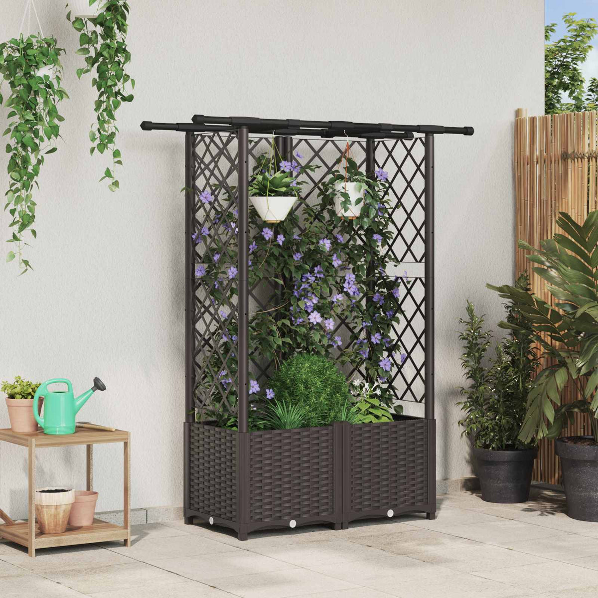 Raised Bed with Trellis and Roof PP Brown with Flat Roof (3 Side trellis) 124 cm 136 cm
