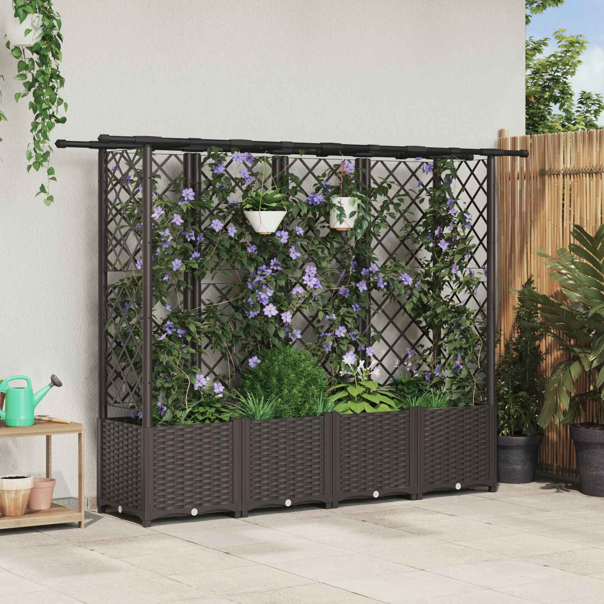 vidaXL Raised Bed with Trellis and Roof Brown 202 x 40 x 136 cm PP 1