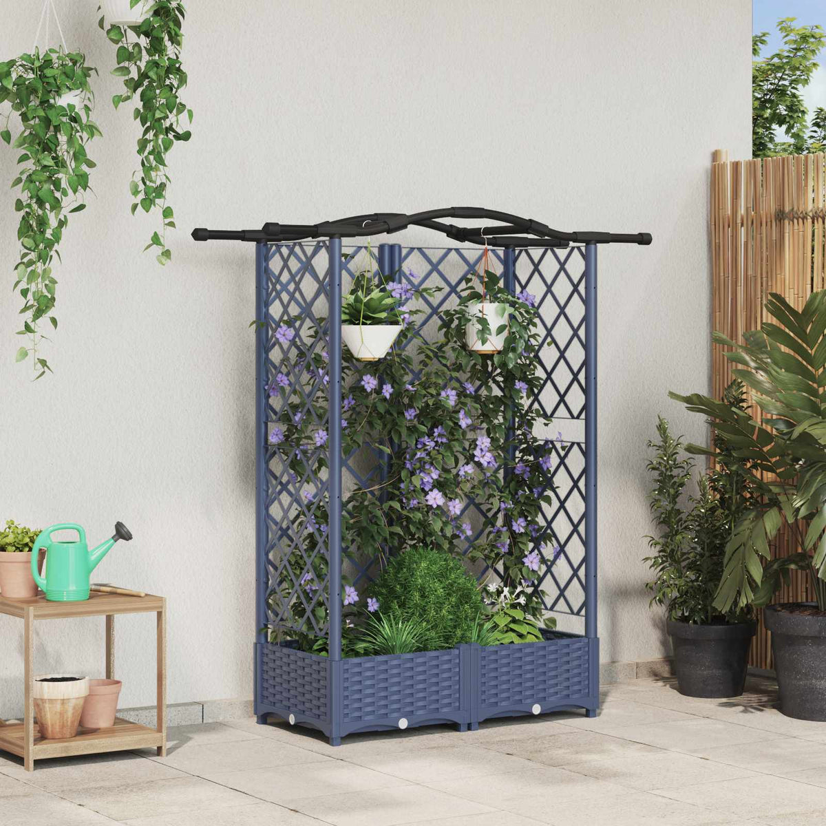 Raised Bed with Trellis and Roof PP Grey with Curved Roof (3 Side trellis) 124 cm 123 cm