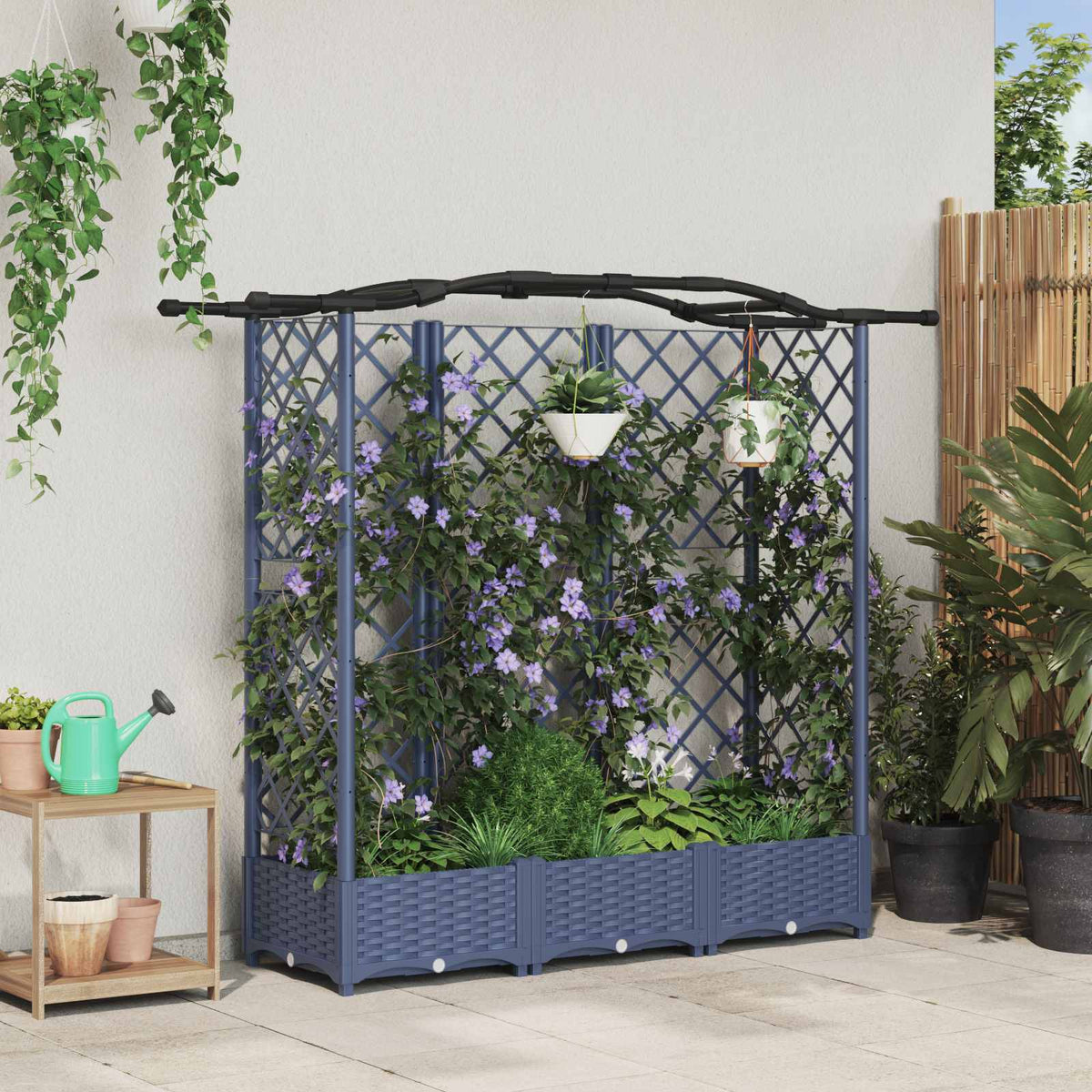 Raised Bed with Trellis and Roof PP Grey with Curved Roof (3 Side trellis) 163 cm 123 cm