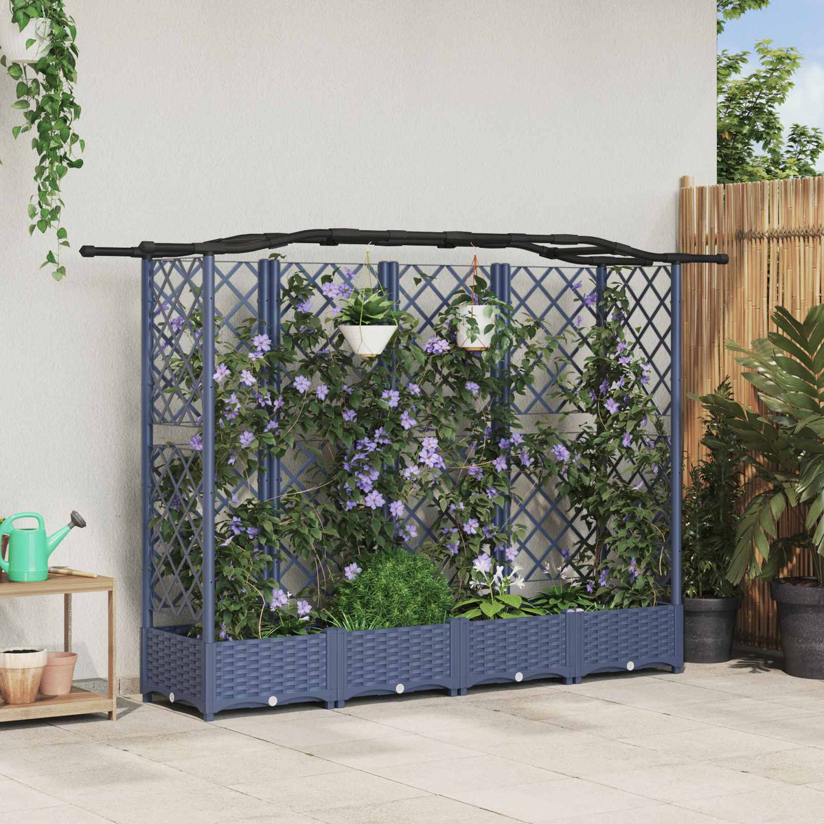 Raised Bed with Trellis and Roof PP Grey with Curved Roof (3 Side trellis) 203.5 cm 123 cm