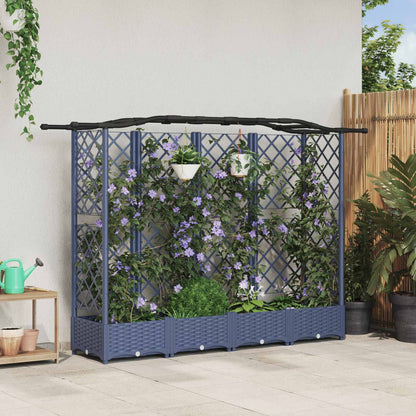 Raised Bed with Trellis and Roof PP Grey with Curved Roof (3 Side trellis) 203.5 cm 123 cm