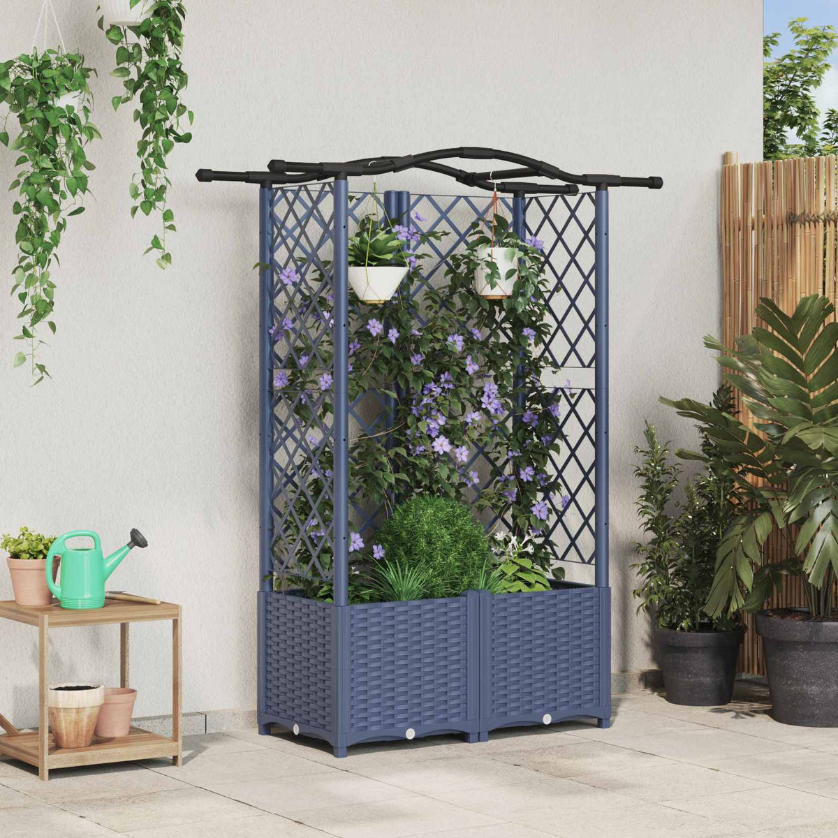 Raised Bed with Trellis and Roof PP Grey with Curved Roof (3 Side trellis) 122 cm 138 cm