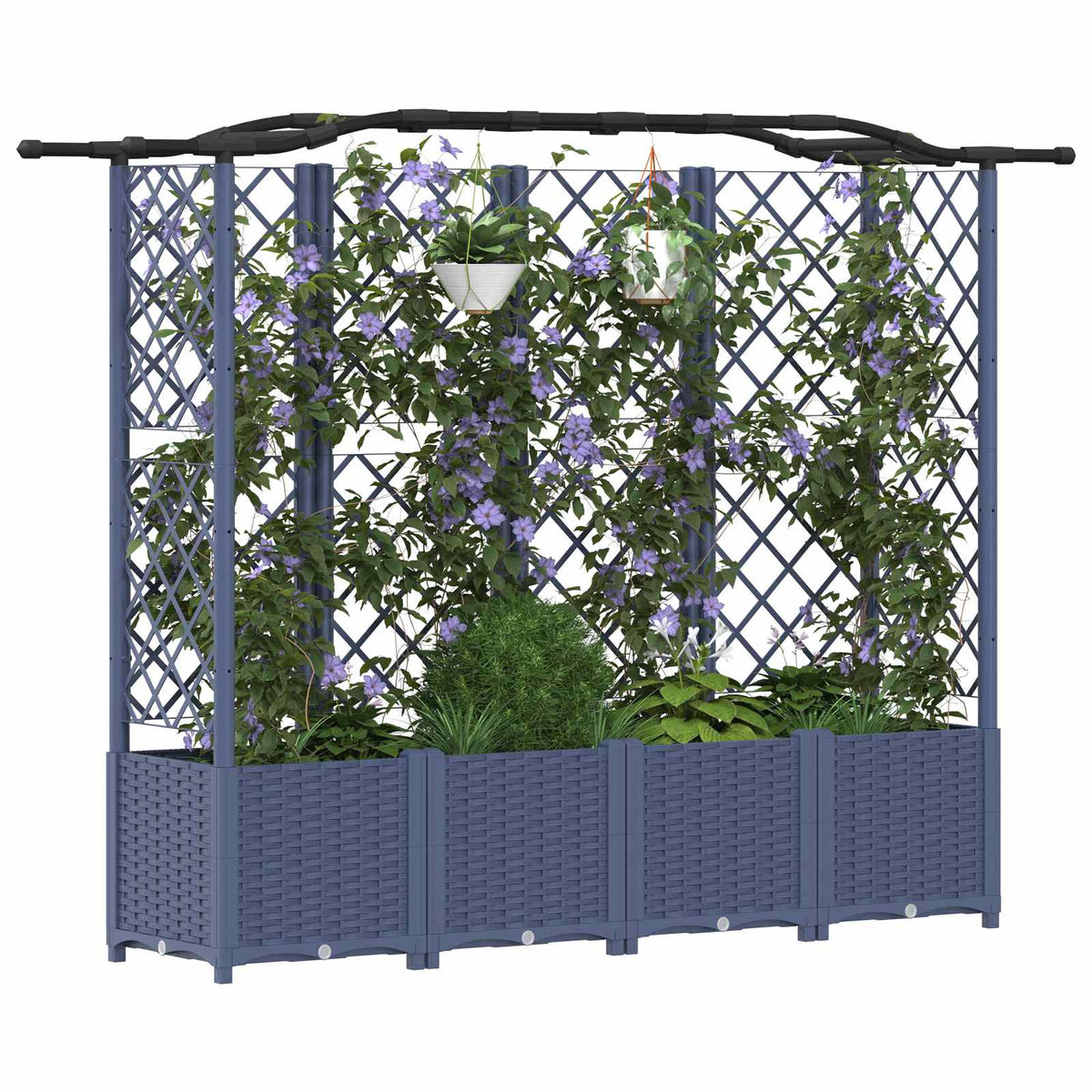 vidaXL Raised Bed with Trellis and Roof Grey 204 x 40 x 138 cm PP 3