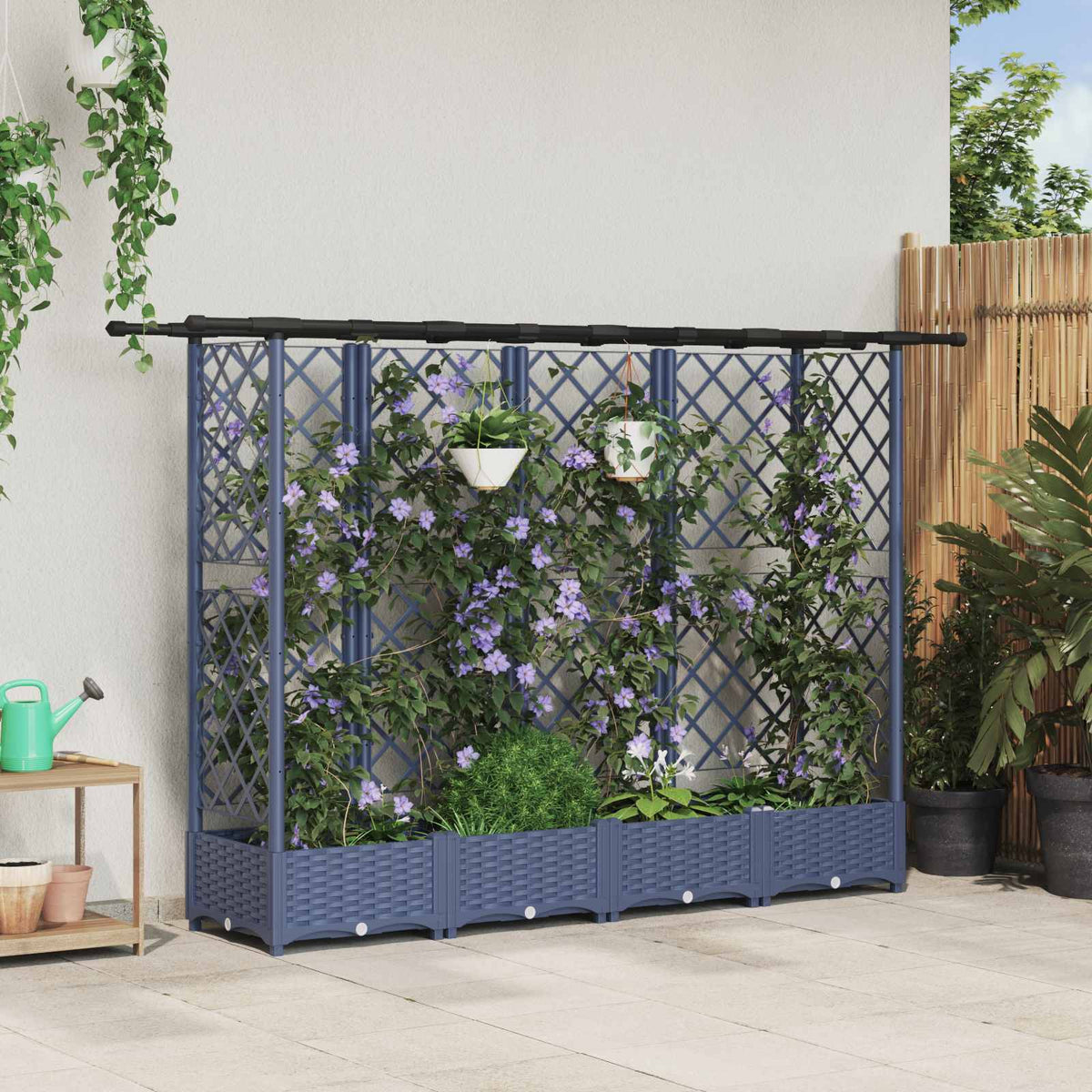 Raised Bed with Trellis and Roof PP Grey with Flat Roof (3 Side trellis) 202.5 cm 121 cm
