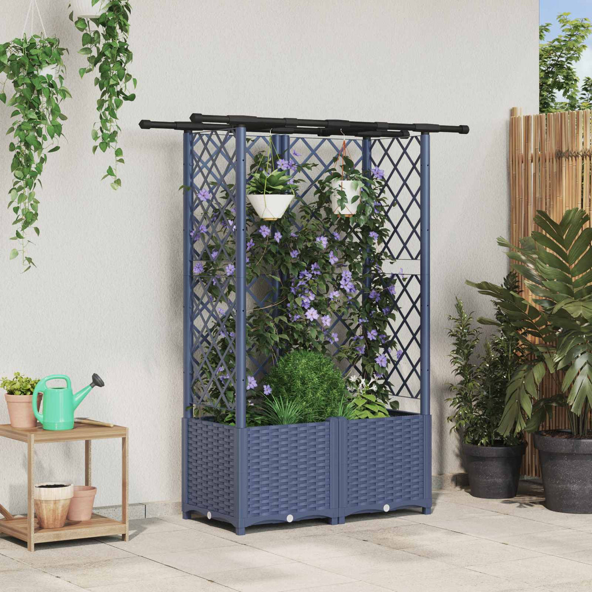 Raised Bed with Trellis and Roof PP Grey with Flat Roof (3 Side trellis) 124 cm 136 cm