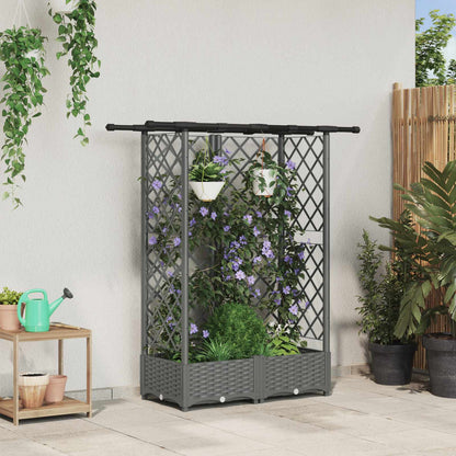 Raised Bed with Trellis and Roof Light Grey with Flat Roof (3 Side trellis) 124 cm 121 cm