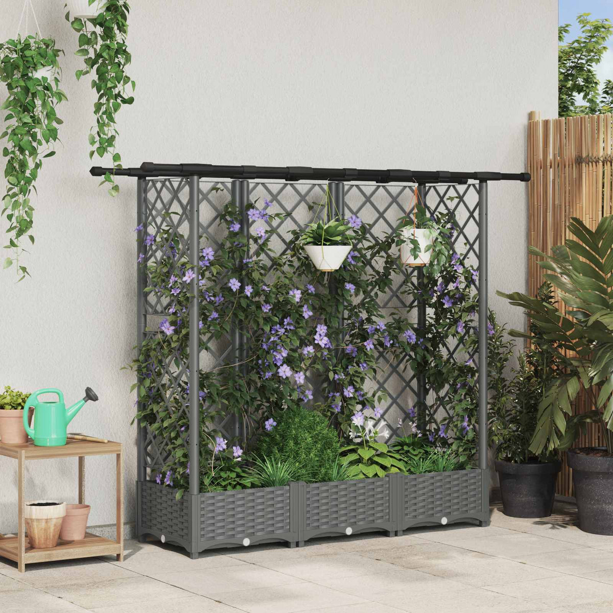 Raised Bed with Trellis and Roof Light Grey with Flat Roof (3 Side trellis) 164 cm 121 cm