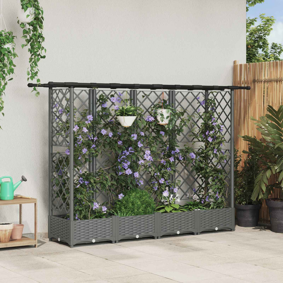 Raised Bed with Trellis and Roof Light Grey with Flat Roof (3 Side trellis) 202.5 cm 121 cm