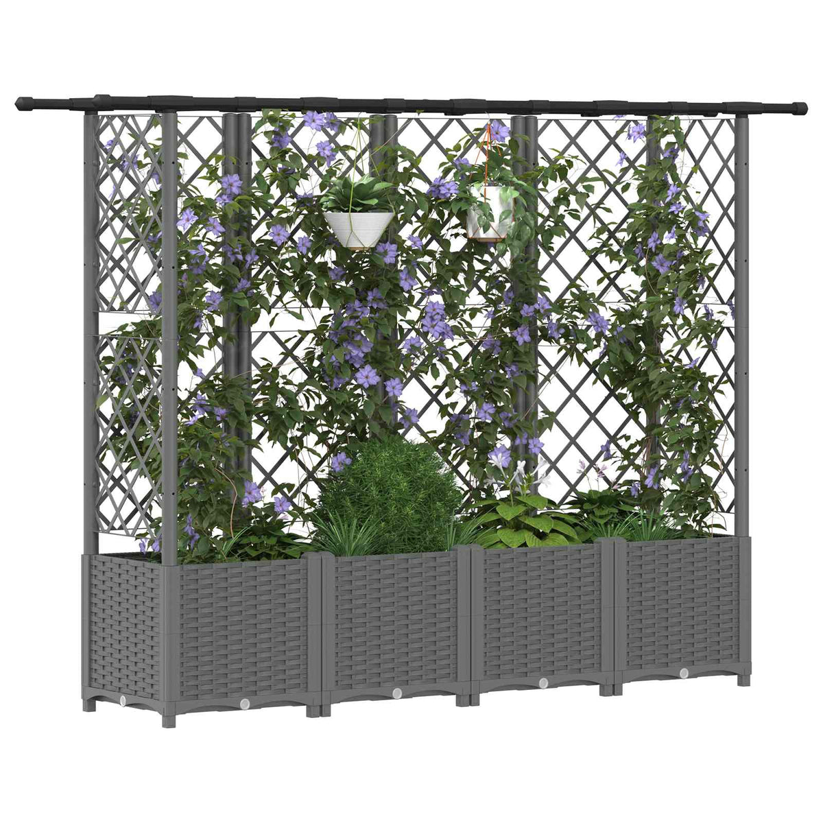 Raised Bed with Trellis and Roof Light Grey with Flat Roof (3 Side trellis) 202 cm 136 cm
