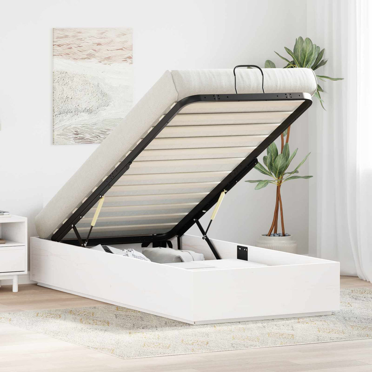 vidaXL Ottoman Bed Frame with Storage White 80 x 200 cm 1