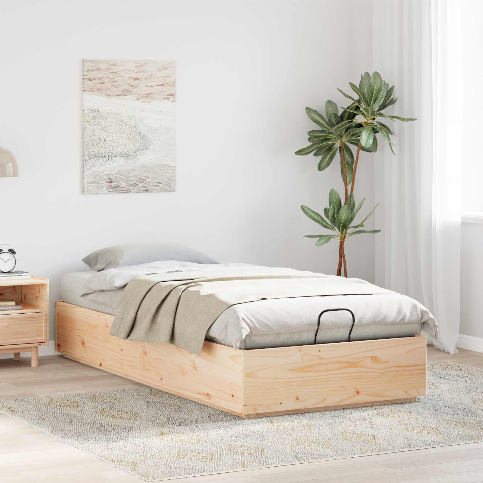 vidaXL Ottoman Bed Frame with Storage Natural 90 x 200 cm 4