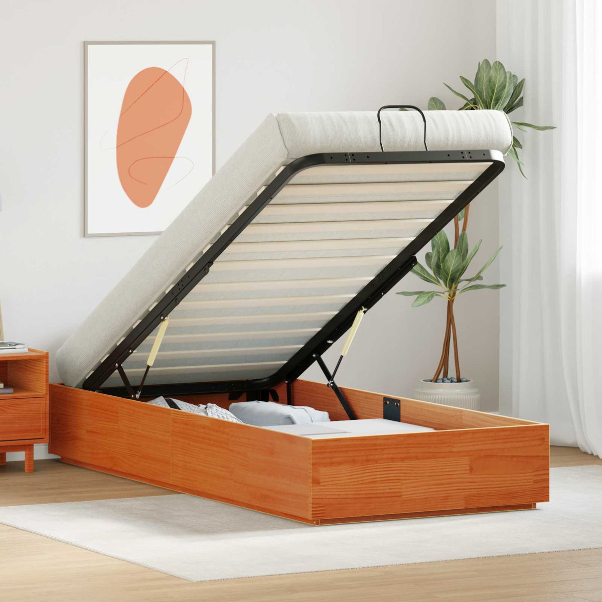 vidaXL Ottoman Bed Frame with Storage Wax Brown 90 x 200 cm 1