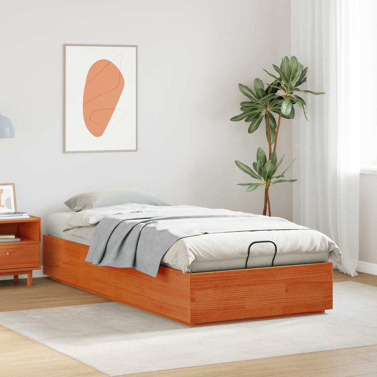 vidaXL Ottoman Bed Frame with Storage Wax Brown 100 x 200 cm 4