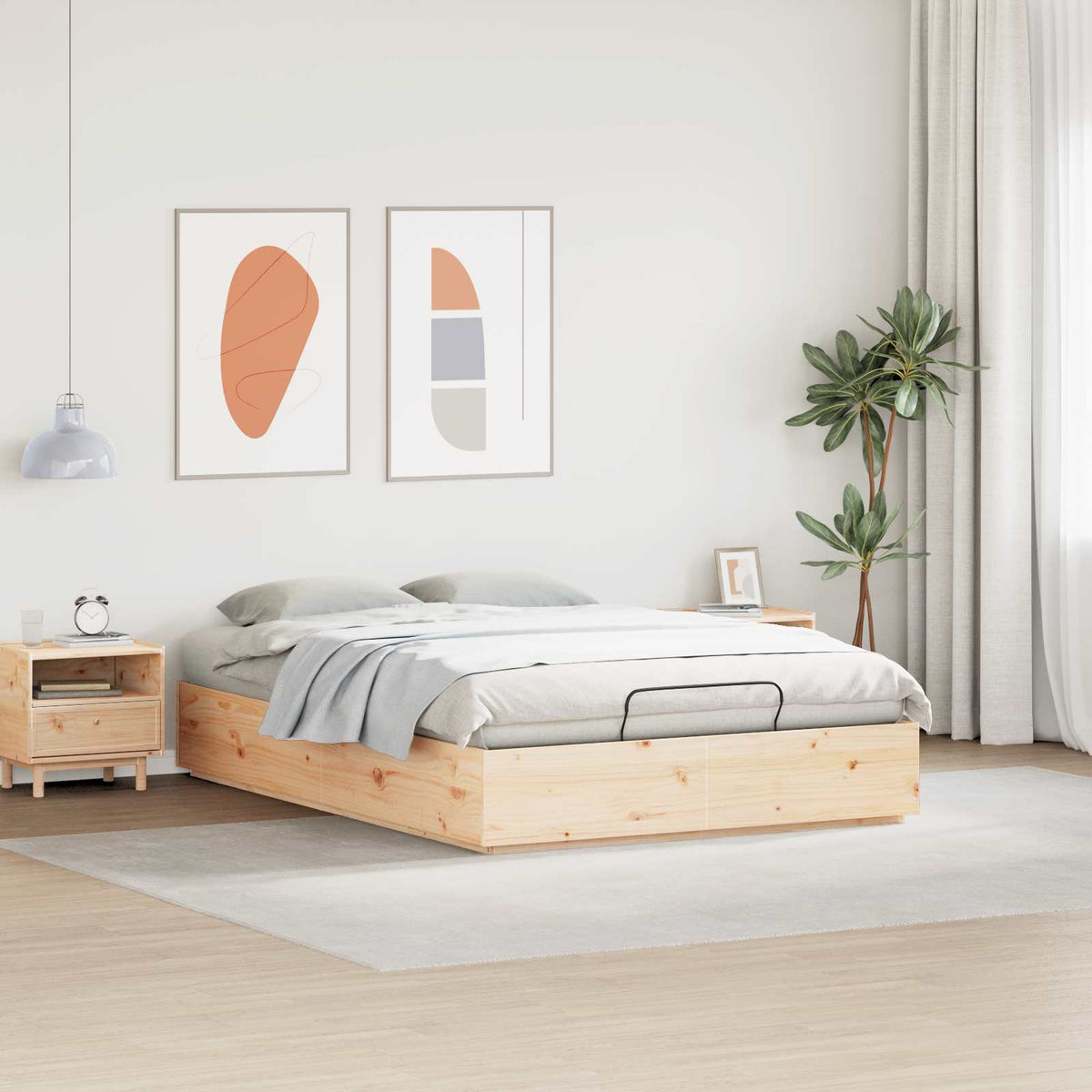 vidaXL Ottoman Bed Frame with Storage Natural 120 x 190 cm 4