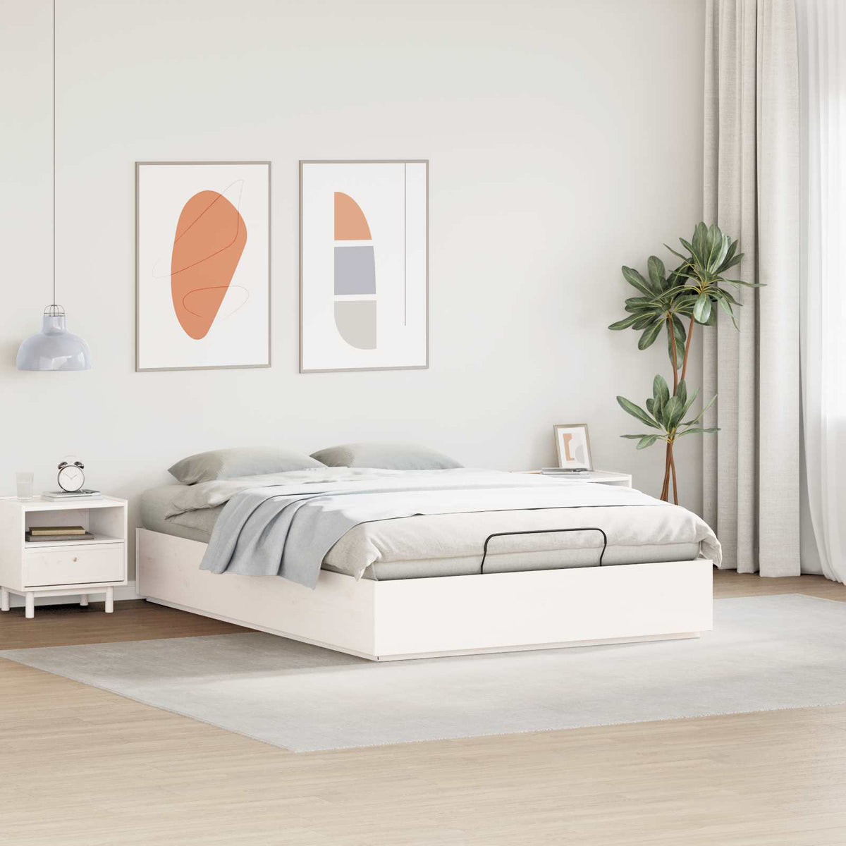 vidaXL Ottoman Bed Frame with Storage White 140 x 190 cm 4