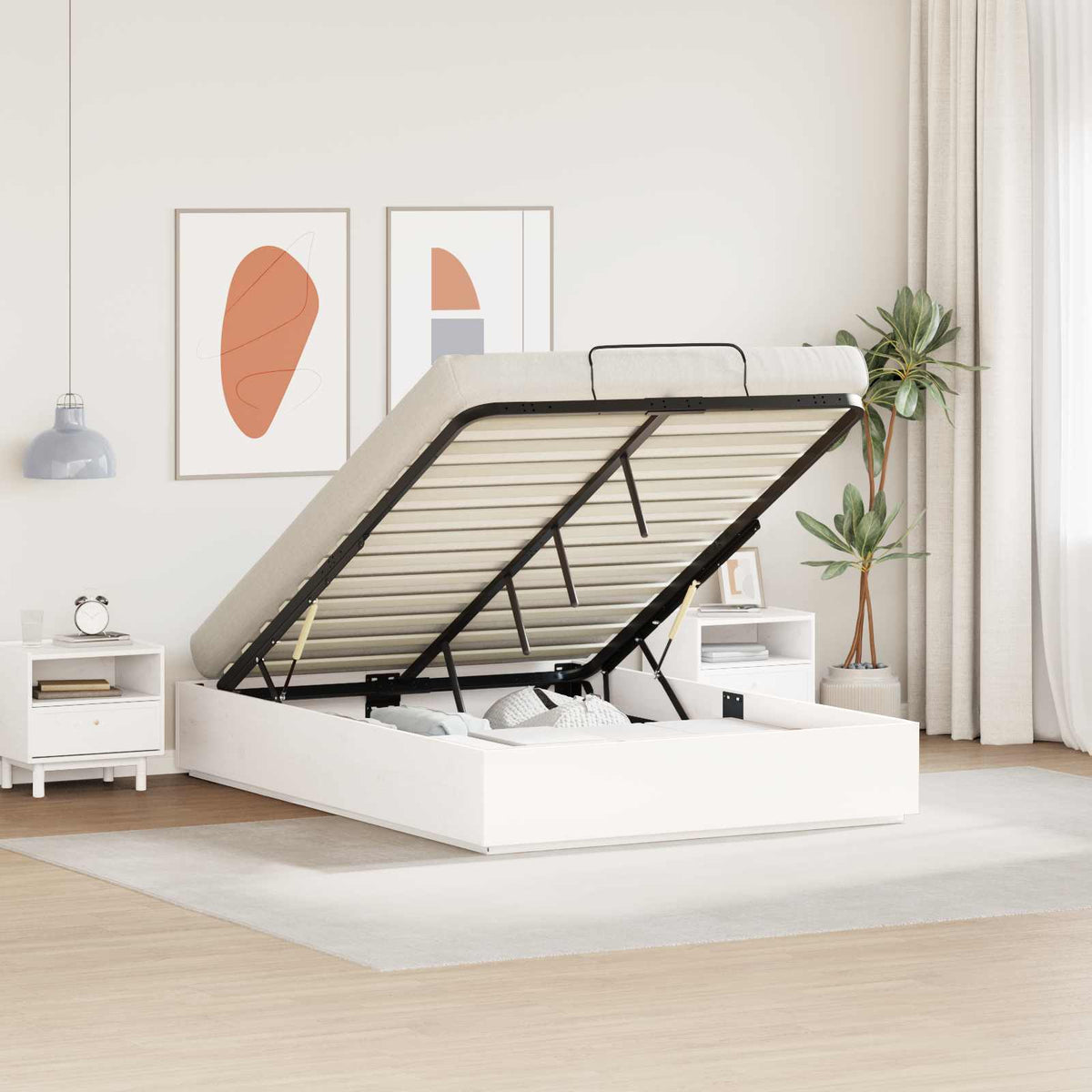 vidaXL Ottoman Bed Frame with Storage White 150 x 200 cm 1