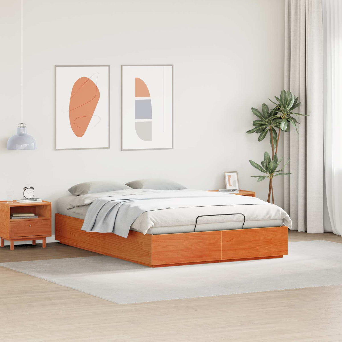 vidaXL Ottoman Bed Frame with Storage Wax Brown 150 x 200 cm 4