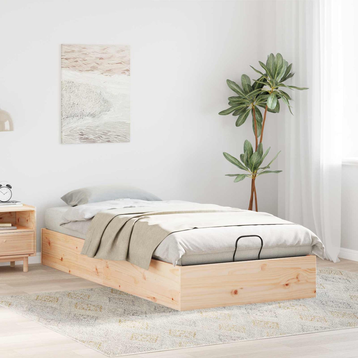 vidaXL Ottoman Bed Frame with Storage Natural 70 x 190 cm 4