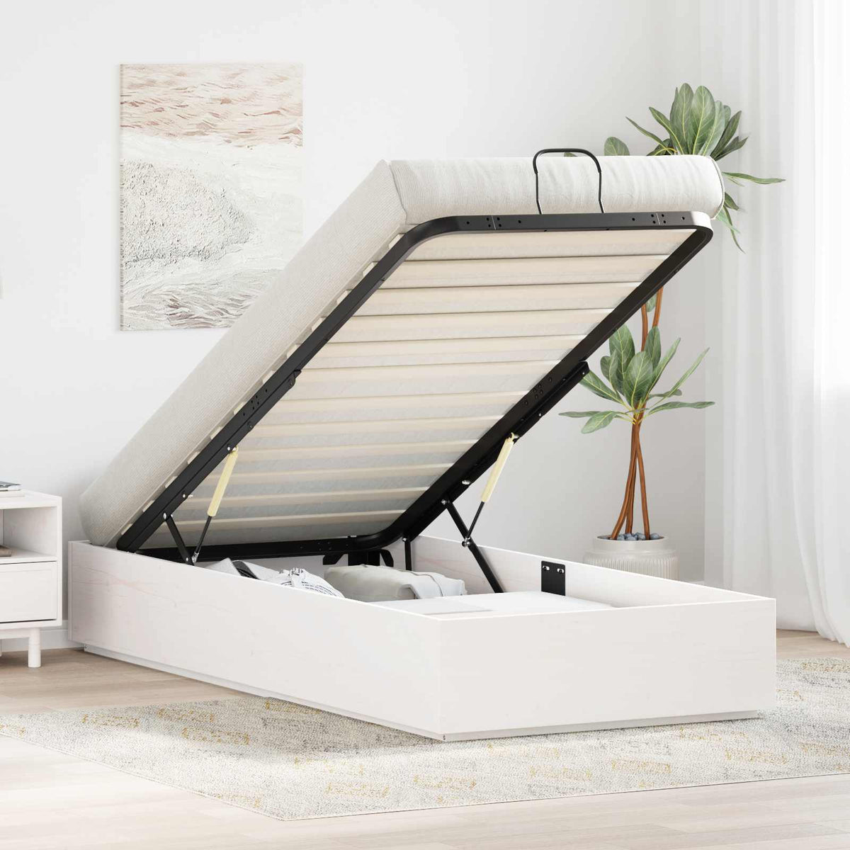 vidaXL Ottoman Bed Frame with Storage White 90 x 190 cm 1
