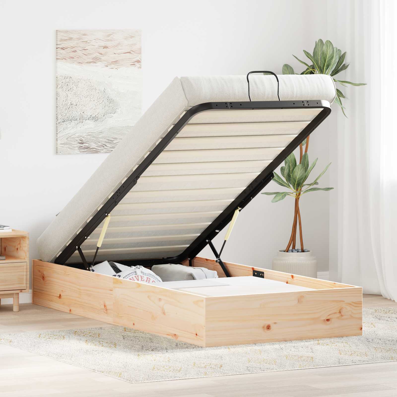 vidaXL Ottoman Bed Frame with Storage Natural 80 x 200 cm 1