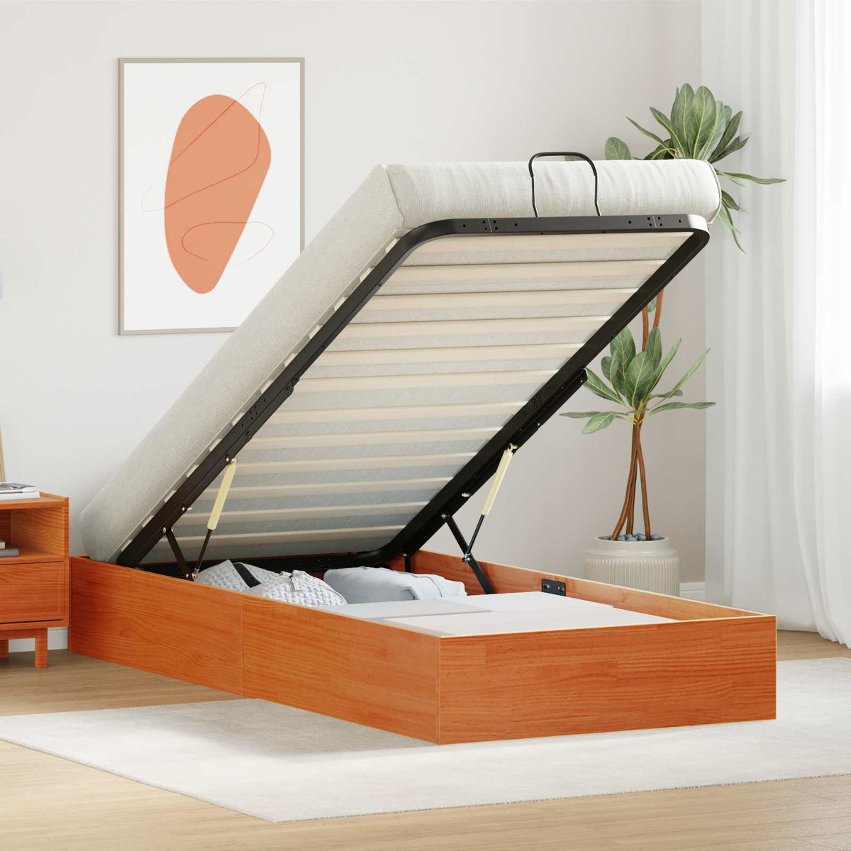 vidaXL Ottoman Bed Frame with Storage Wax Brown 100 x 200 cm 1