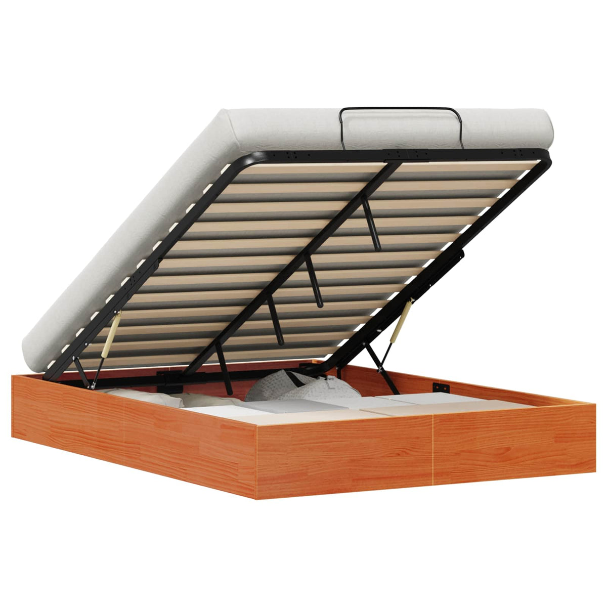 vidaXL Ottoman Bed Frame with Storage Wax Brown 135 x 190 cm 2