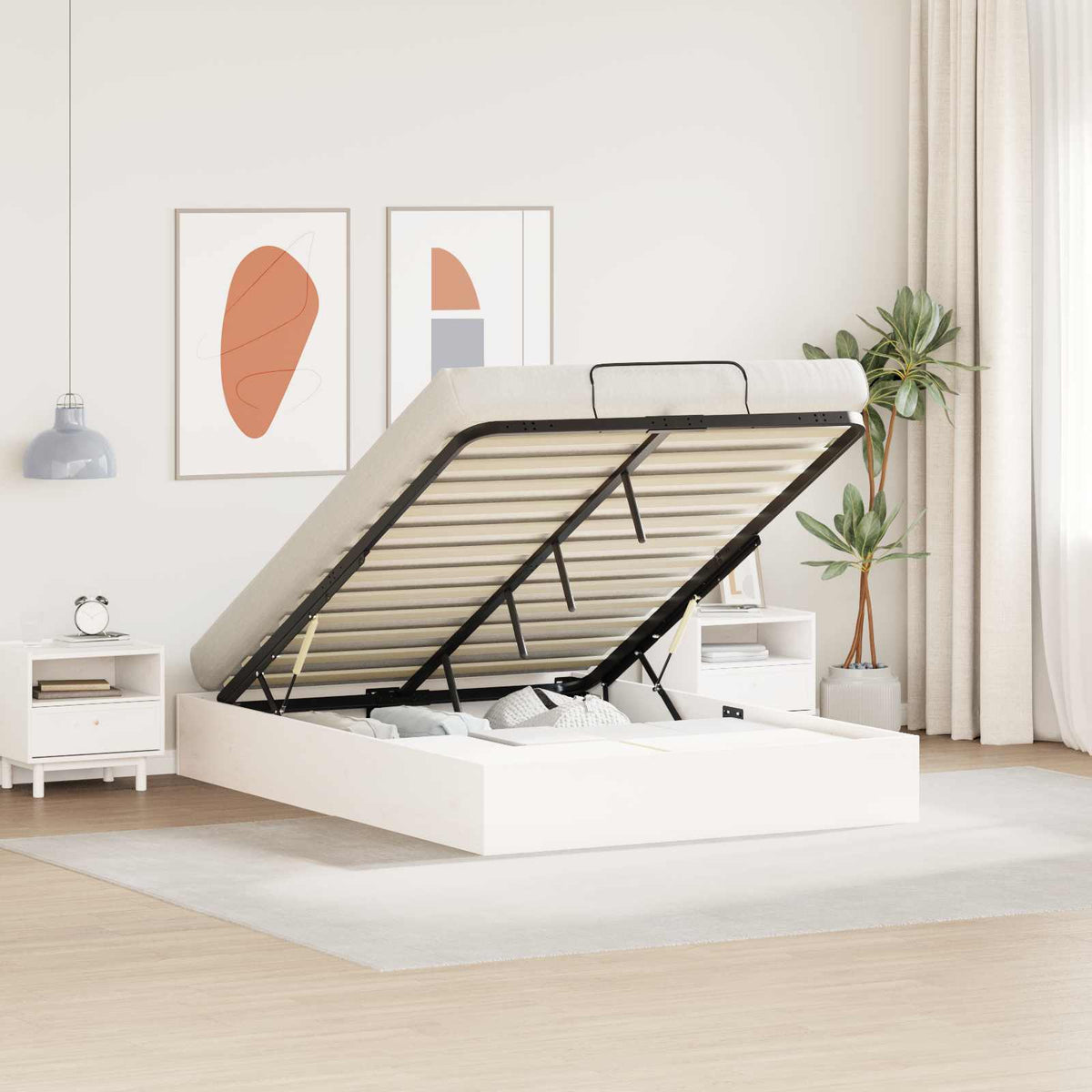 vidaXL Ottoman Bed Frame with Storage White 150 x 200 cm 1