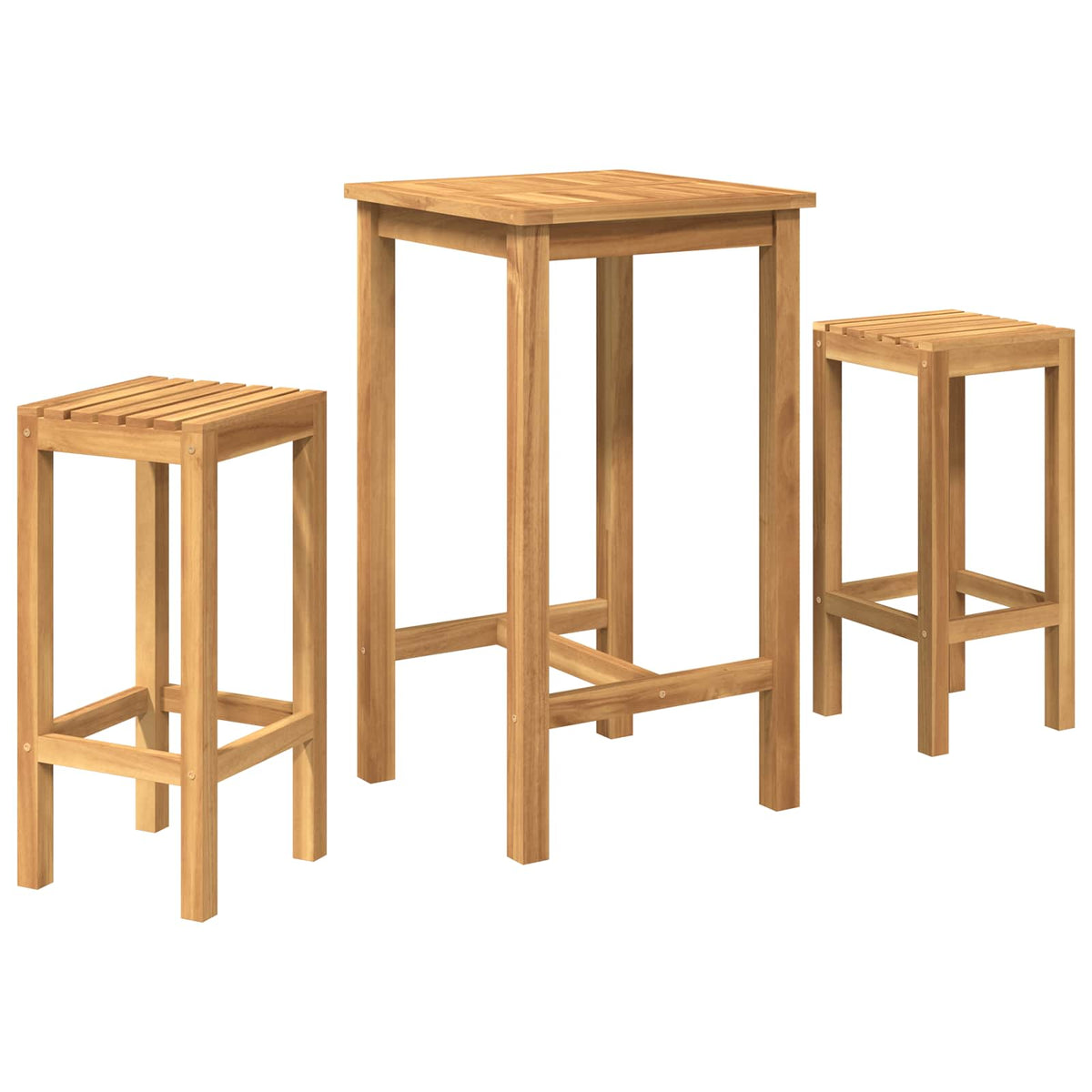 Outdoor Bar Set 3 pcs Natural 60 x 60 x 105 cm Solid Teak Wood without backrest