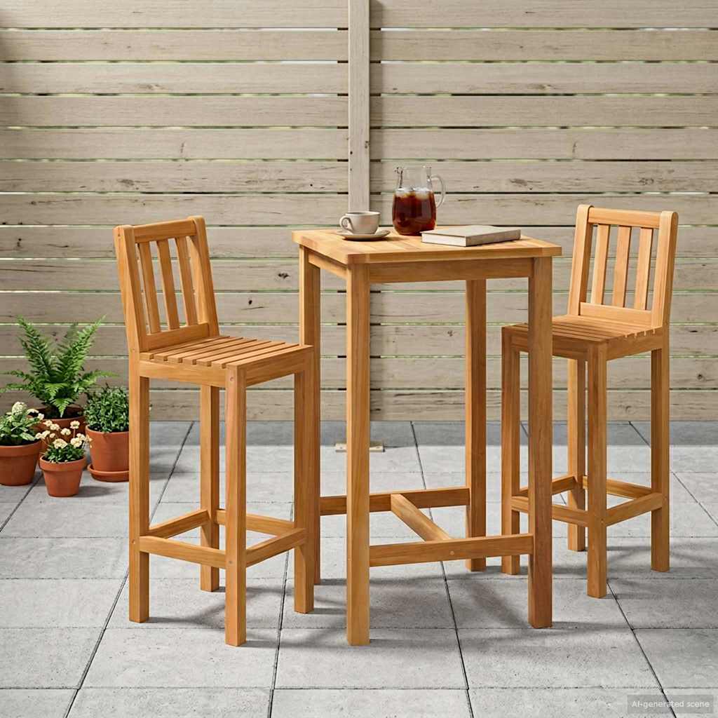 Outdoor Bar Set 3 pcs Natural 60 x 60 x 105 cm Solid Teak Wood with backrest