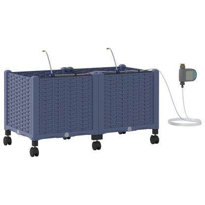 Garden Planter with Irrigation&Wheels 2 pcs PP with Wheels Width 80 cm Grey 37.5 cm