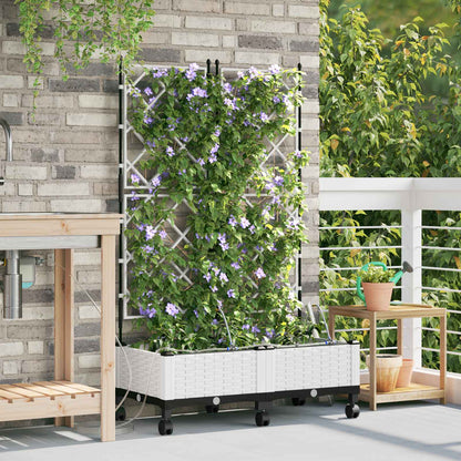 Garden Planter with Irrigation&Wheels 2 pcs PP with Wheels Width 80 cm White 126 cm