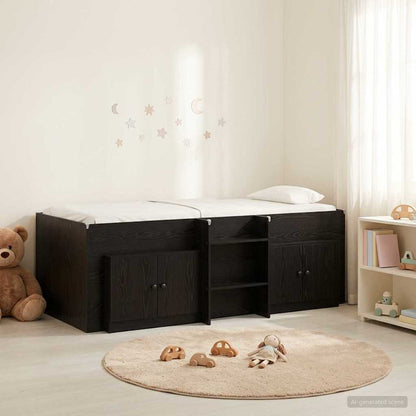 Loft Bed Frame with Cabinet 3 pcs Engineered Wood Black