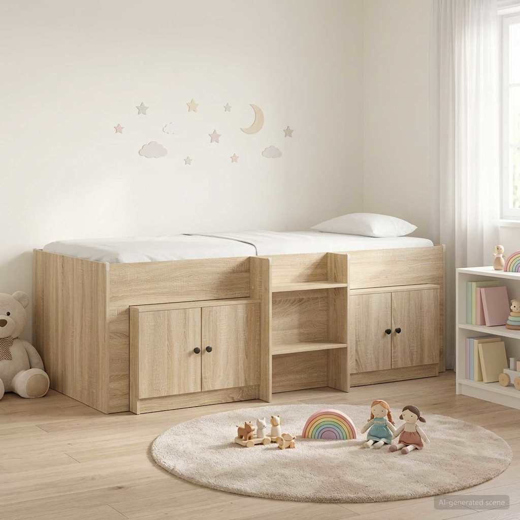 vidaXL Loft Bed Frame with Cabinet 3 pcs Sonoma Oak Engineered Wood 1
