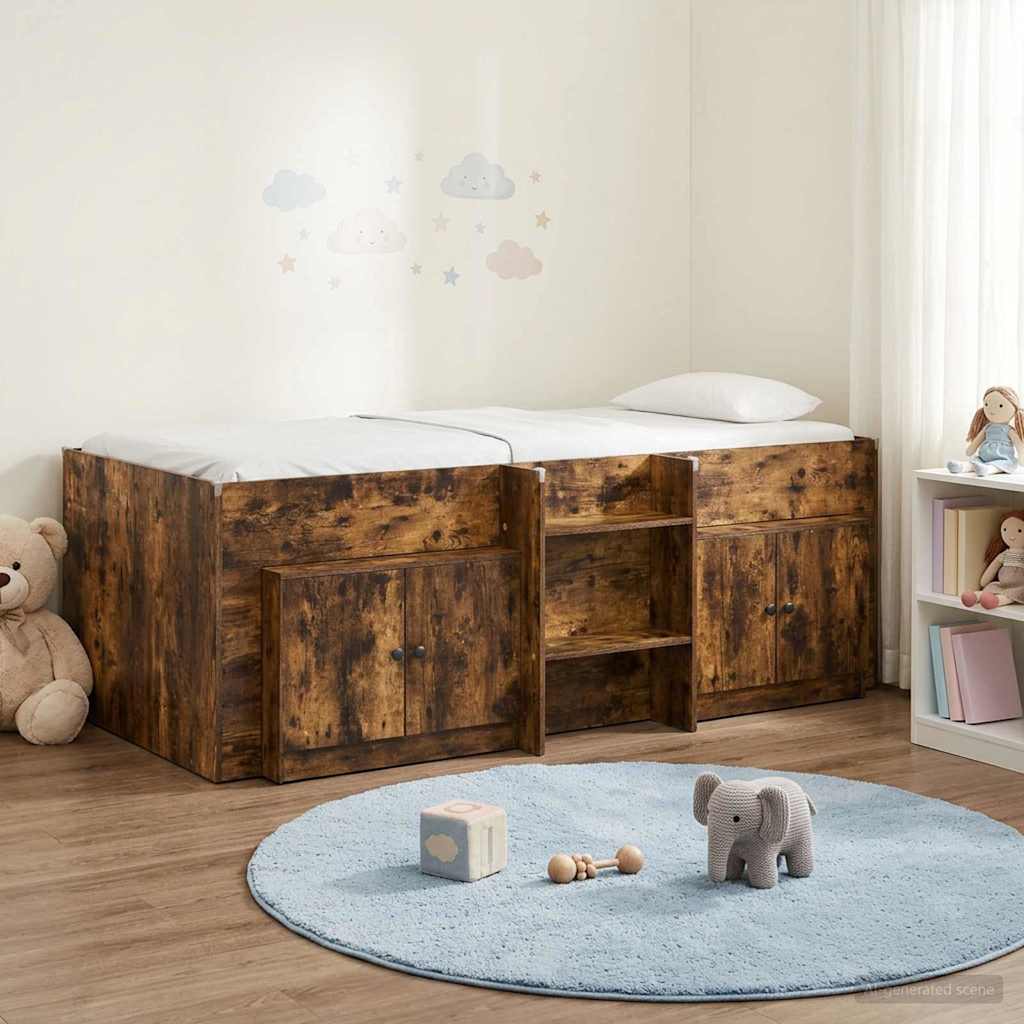 vidaXL Loft Bed Frame with Cabinet 3 pcs Smoked Oak Engineered Wood 1