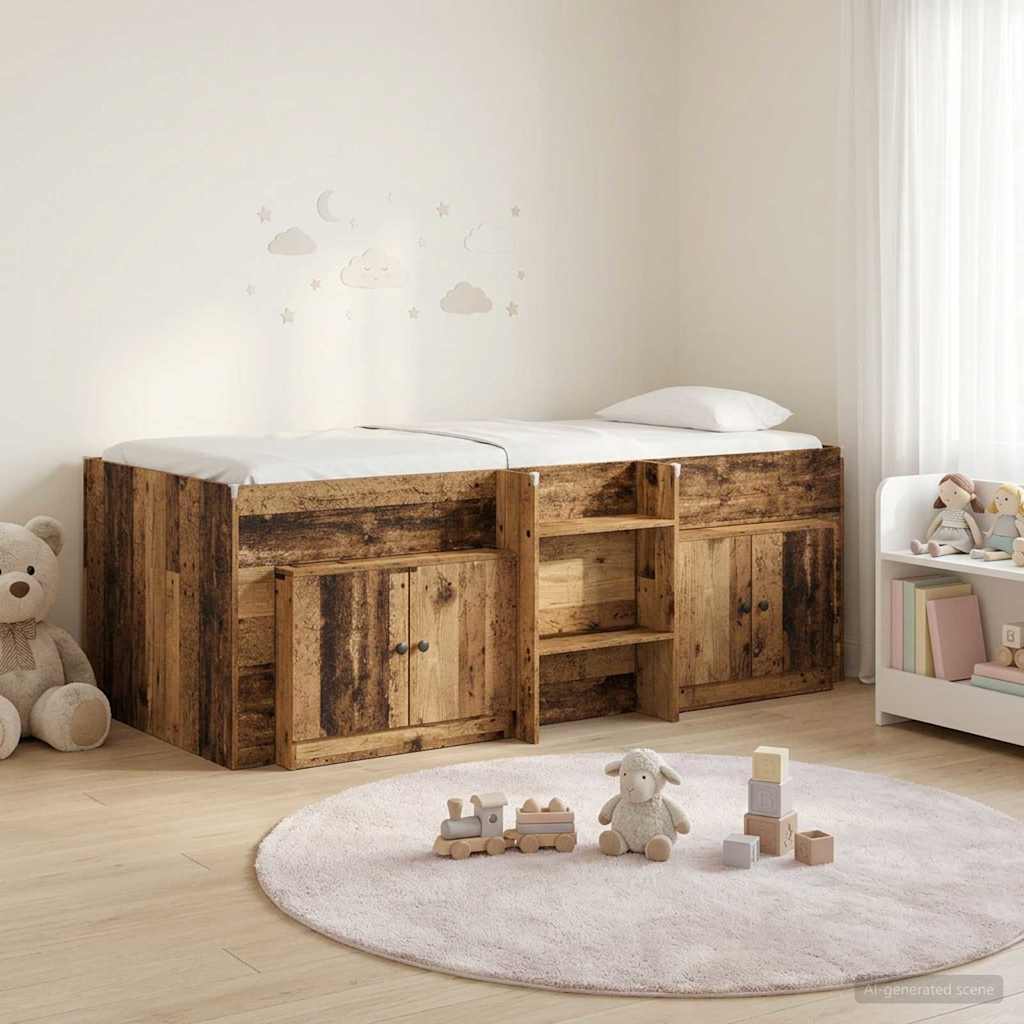 vidaXL Loft Bed Frame with Cabinet 3 pcs Old Wood Engineered Wood 1