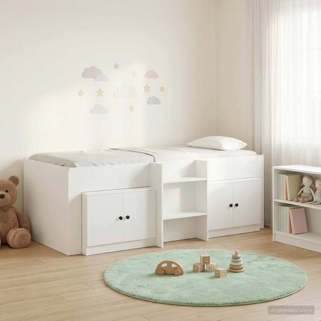 vidaXL Loft Bed Frame with Cabinet 3 pcs White Engineered Wood 1