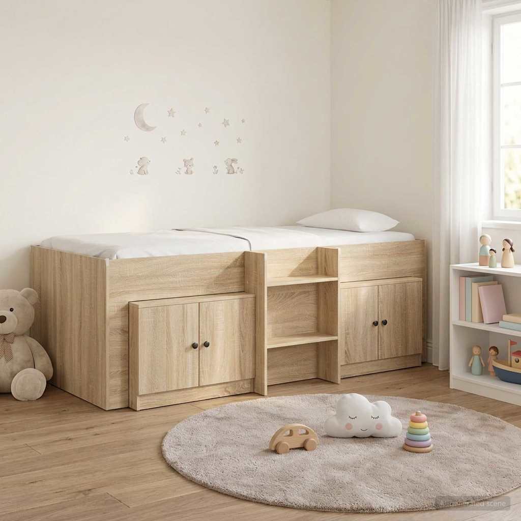 Loft Bed Frame with Cabinet 3 pcs Engineered Wood Sonoma oak