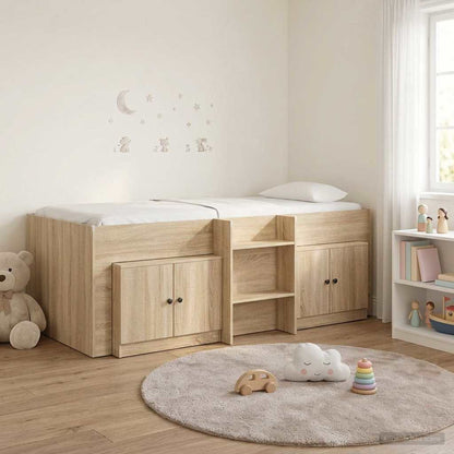 Loft Bed Frame with Cabinet 3 pcs Engineered Wood Sonoma oak
