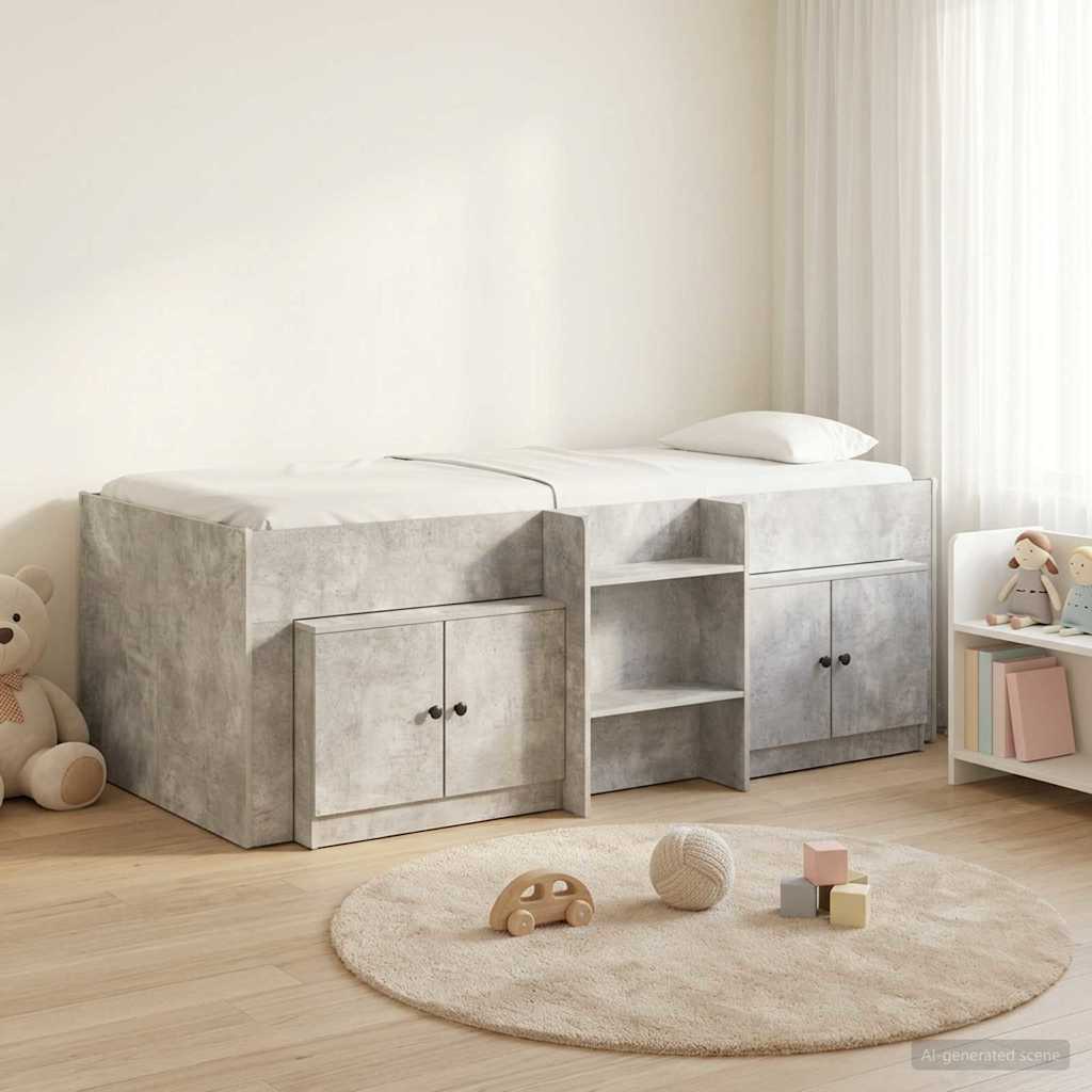 Loft Bed Frame with Cabinet 3 pcs Engineered Wood Concrete grey