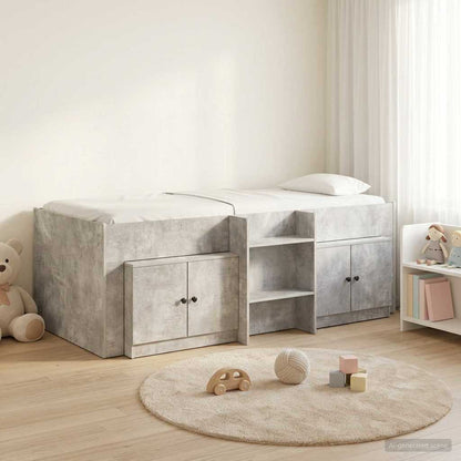 Loft Bed Frame with Cabinet 3 pcs Engineered Wood Concrete grey